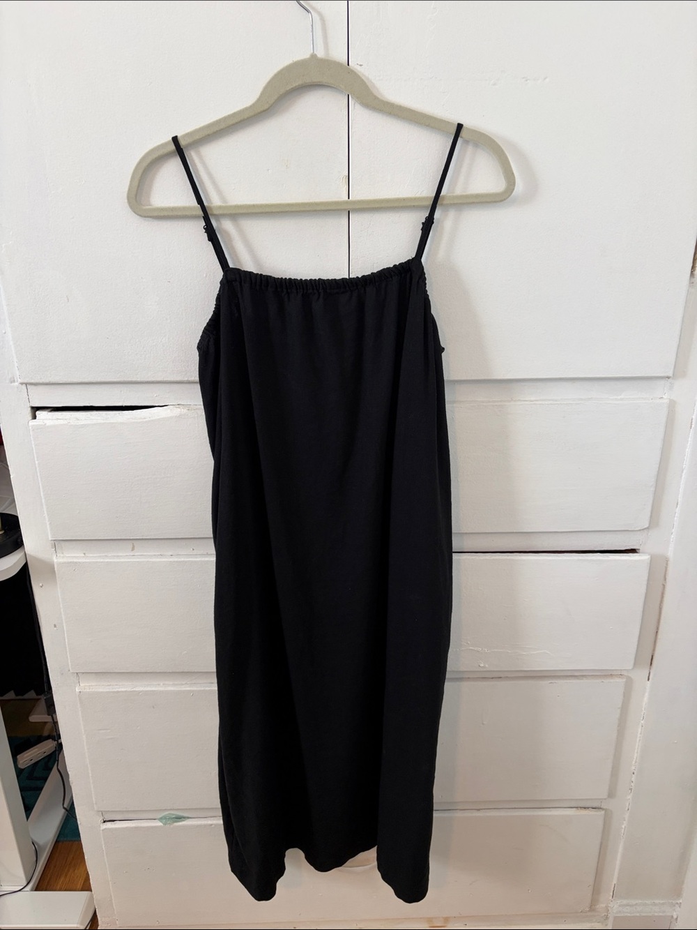 3/4 Length Black Linen Strapless Dress